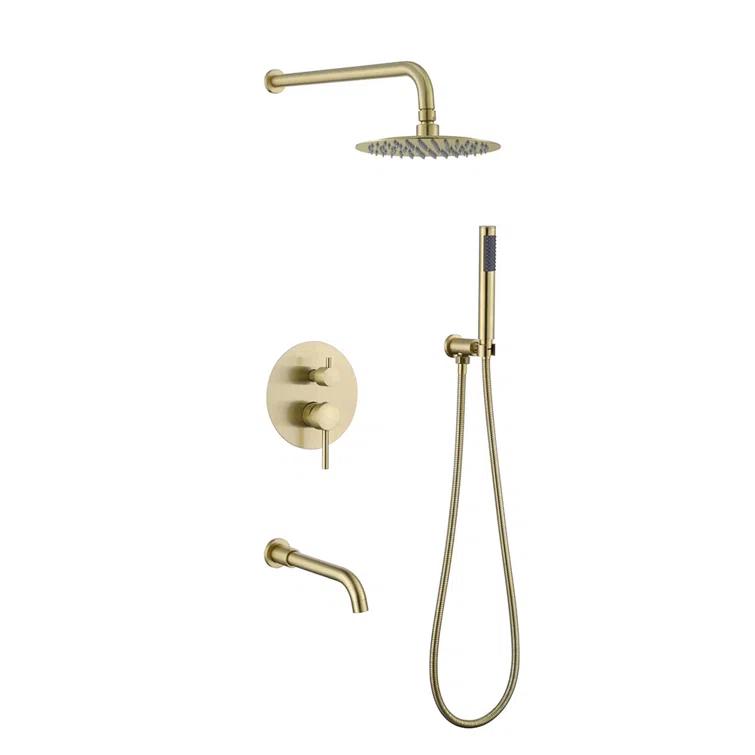 clihome Luxury Wall-Mounted 3-Function Shower System Solid Brass Mixer Valve, 1.8 GPM Flow & Dual Showerheads with Rough-in Valve DM6612GNI