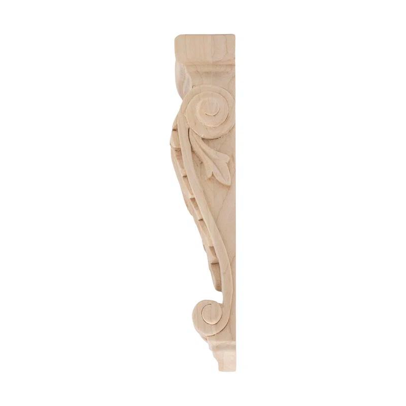 Architectural Products by Outwater L.L.C. 7-1/8 in x 2-3/4 in x 1-3/8 in Unfinished Hand Carved Solid Acanthus Leaf Wood Corbel