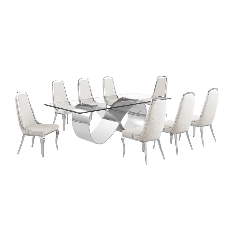Rosdorf Park Tempered Glass Dining Set With Boucle Fabric Side Chairs
