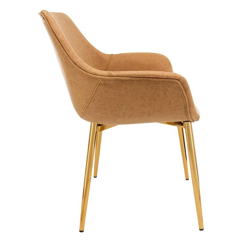 Everly Quinn Markley Leather Dining Chair with Powder-Coated Gold Iron Legs Accent Side Chair Foam Padded Seat Versatile Kitchen Chair