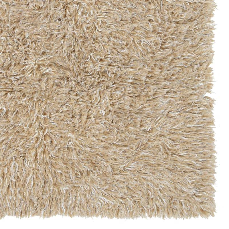Aalish Flokati Wool Shag Hand Loomed Tan & Cream Rug