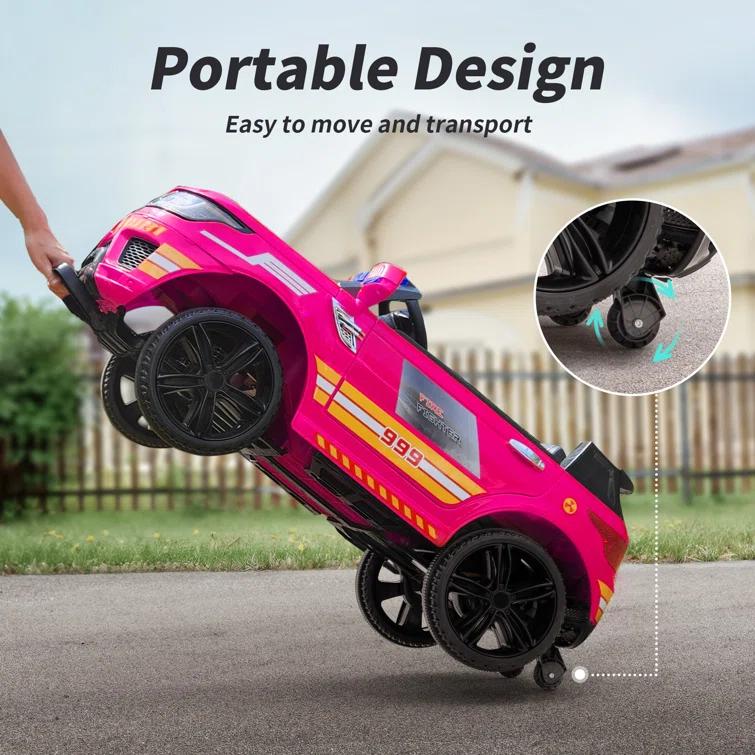 Outfunny Electric Police Car for Kids, 12 Volt Kids Ride on Toy Car with Remote Control, Bluetooth, Megaphone
