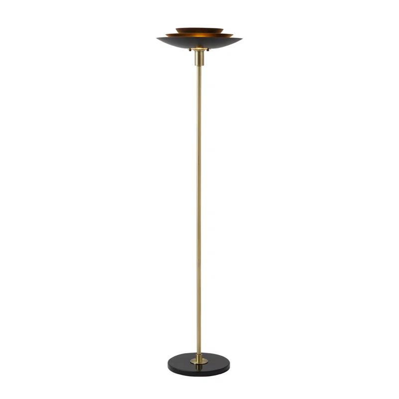 Rancho Mirage Torchiere Floor Lamp - Matte Black & Gold-Leaf Shade, Weathered Brass, Black Marble Base