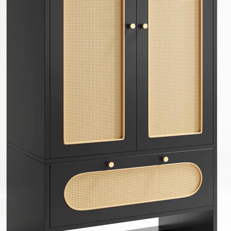 Bay Isle Home™ Modern Rattan Armoire Closet with Doors, Drawer, and Hanging Rod