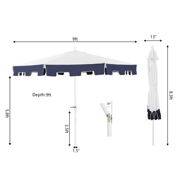 Arlmont & Co. Taveon 9 ft. Classic MidCentury Market Patio Umbrella with UV Protection, Auto-Tilt, and Crank