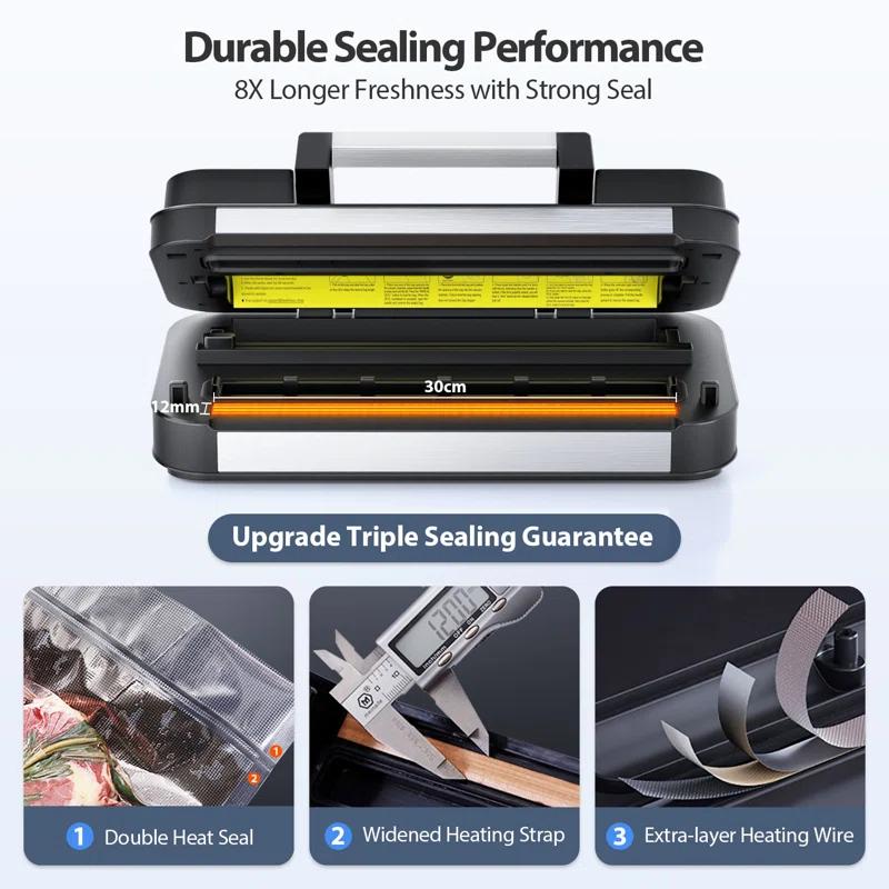 Aeitto Powerful professional vacuum sealant, precision of 95 kPa, function of 10 in 1, easy to lock handle, dual heat seal and dual pump, food vacuum sealing machine