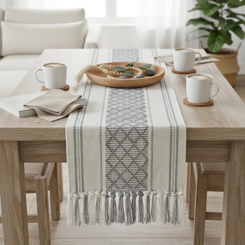 Oveesha Boho Cotton Woven Table Runner With Tassels