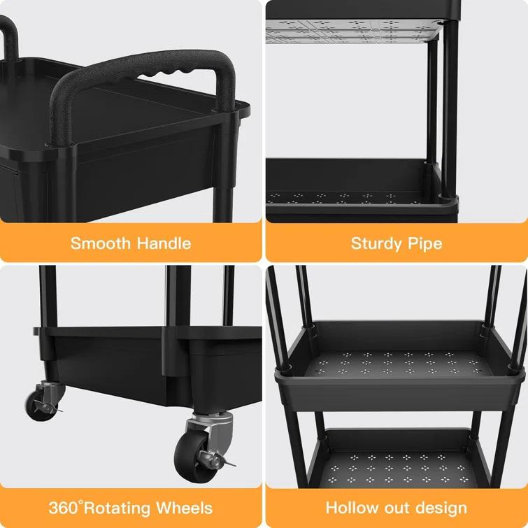 Ebern Designs 3 Tier Rolling Utility Cart With Drawer,utility Cart Made Of Multifunctional Storage Organizer Tool For Kitchen,bathroom,living Room,office