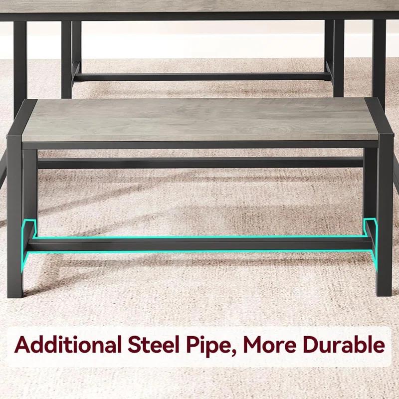 Dining Table Set For 4, Kitchen Table With 2 Metal Wood Benches