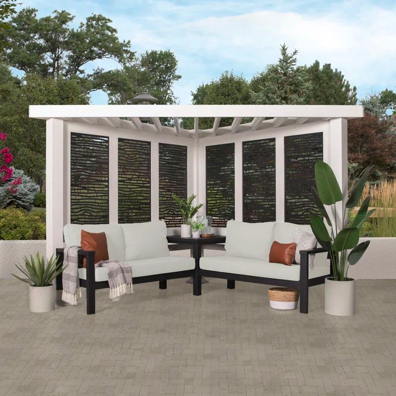 Backyard Discovery Backyard Discovery Ridgedale 12' x 8' Modern Galvanized Steel Cabana Corner Pergola with Shade Sail Canopy and Conversation Seating