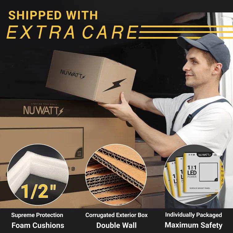 NUWATT NUWATT 4 Pack, 1x1 Flat Panel LED Square Light, 5CCT 2700K/3000K/3500K/4000K/5000K Selectable, 1500LM 18W, Internal Driver, Dimmable, 120V, CRI90, 12" Inch Square Surface Mount Ceiling Light, 1" Thick (Set of 4)