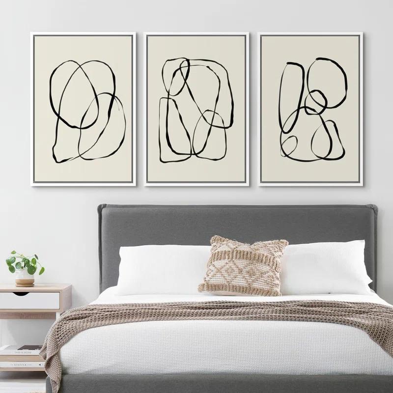 SIGNLEADER " Modern Duotone Geometric Spiral Ring Circle Collage 3 Piece Framed Wall Art. " 3 - Pieces