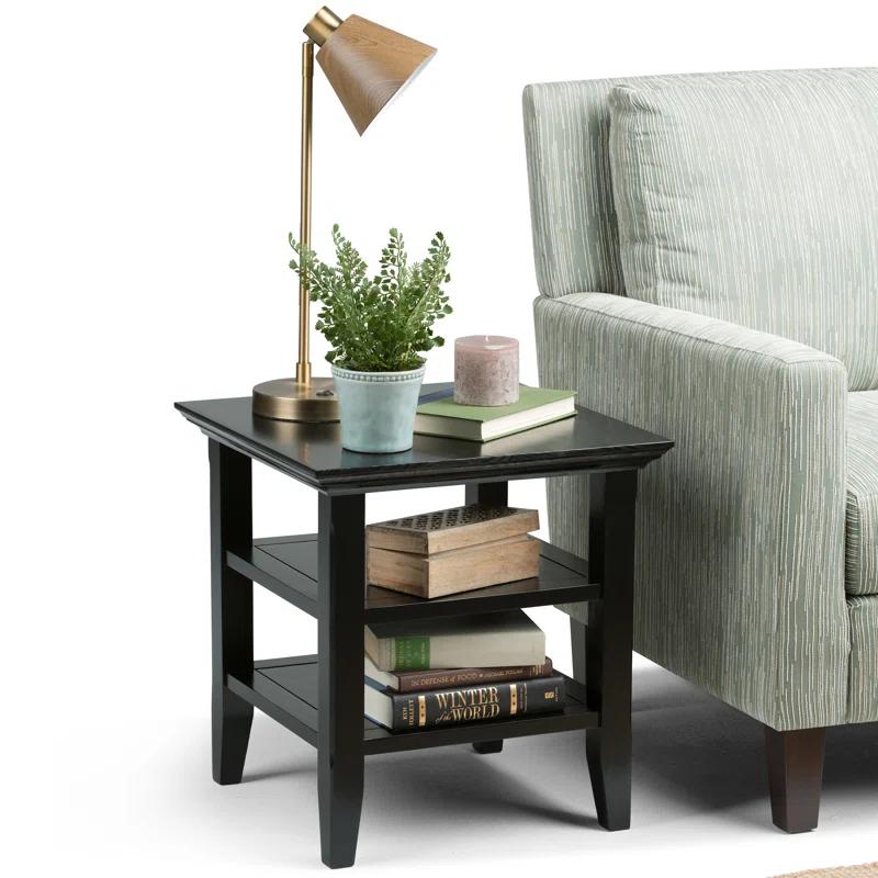 Simpli Home Acadian Solid Wood Transitional Table with Open Shelves
