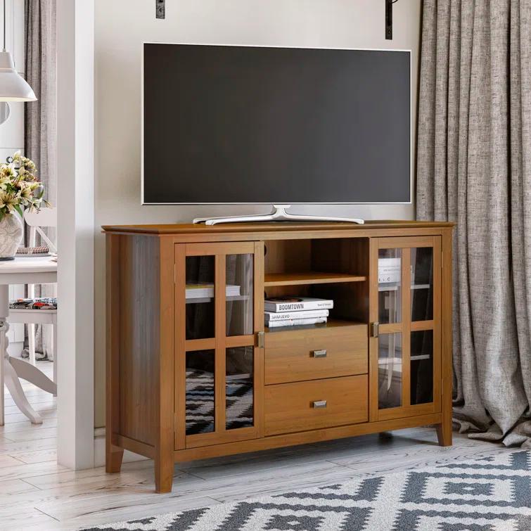 Simpli Home Artisan 53"W Solid Wood Contemporary Tall TV Stand for TVs up to 60" with Adjustable Shelves