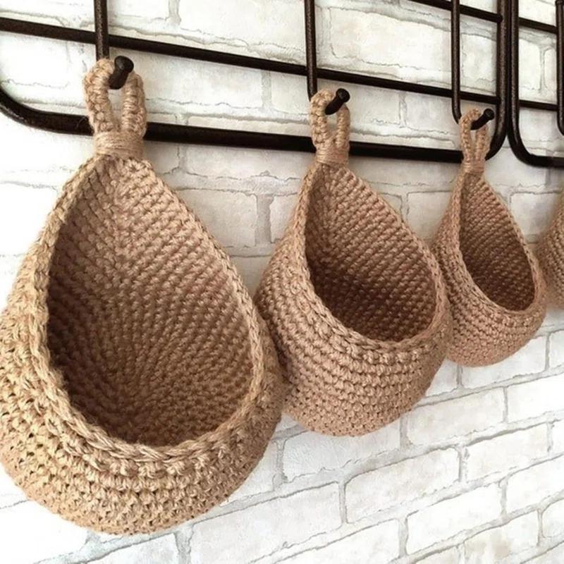 Hanging Fruit Baskets For Kitchen, 3 Pack Wall Hanging Fruit Baskets Boho Hanging Wall Basket, Hanging Kitchen Baskets For Fruits, Vegetables And Onion Storage (Set of 3)