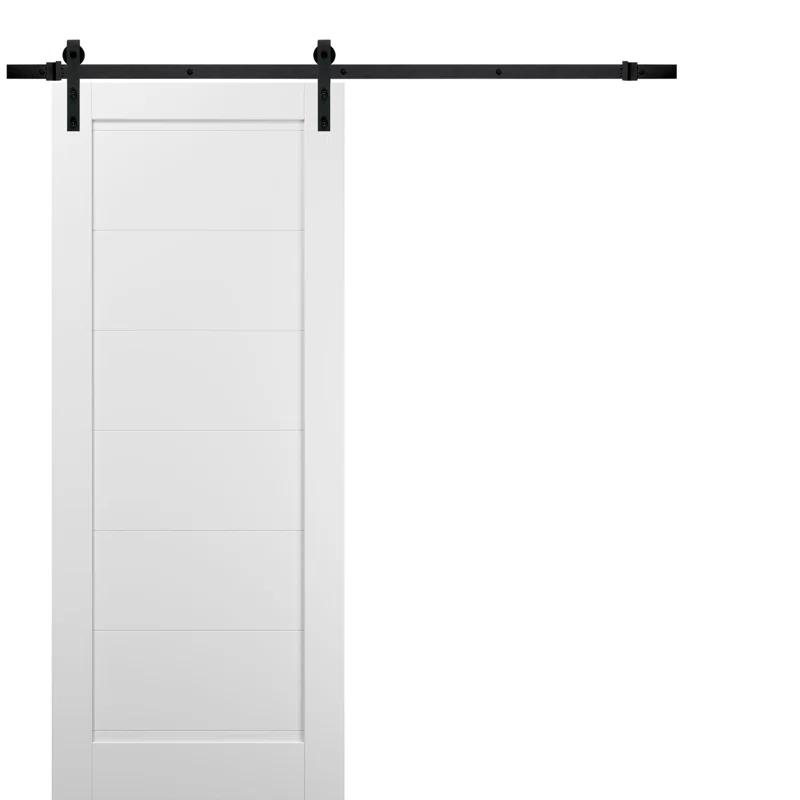 SARTODOORS Quadro Paneled Wood Barn White Door with Installation Hardware Kit