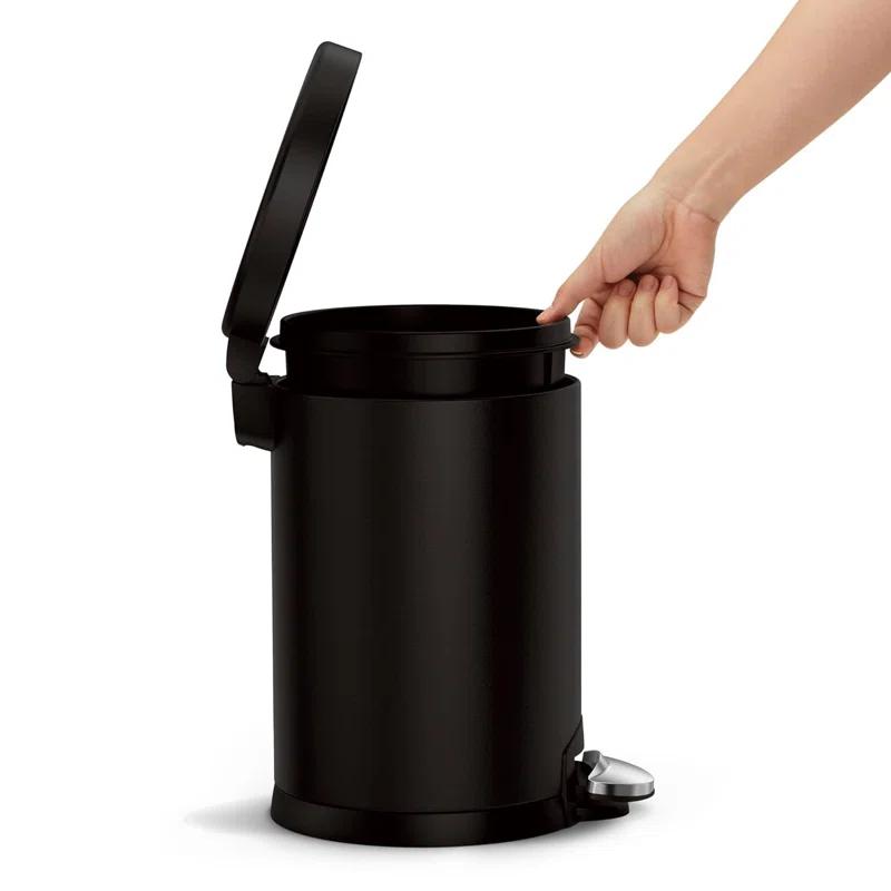 Black Stainless Steel Round Pedal Trash Can