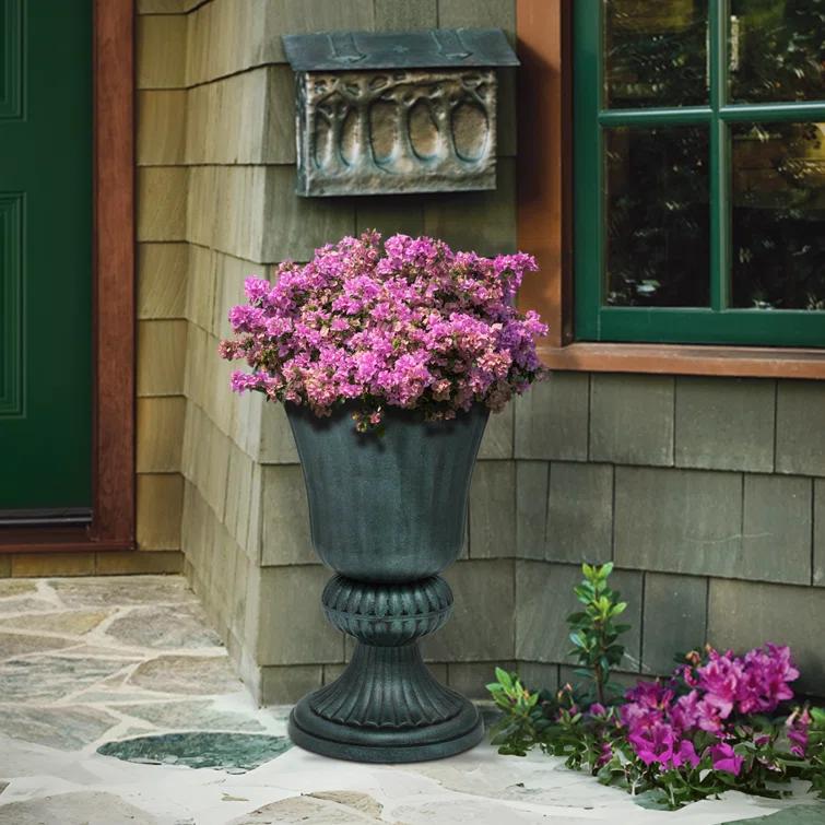 Charlton Home® Ciresila Classic Moroccan Bronze Urn Planter Decorative Outdoor Flower Pot with Stand for Garden Front Column and Wedding Decor