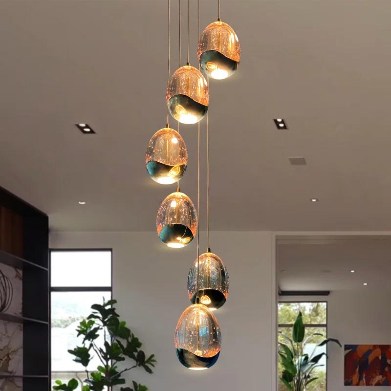 VONN Lighting Venezia 7-Light Pendant Height Adjustable ETL Certified LED Teardrop Chandelier, Globe Glass Shades
