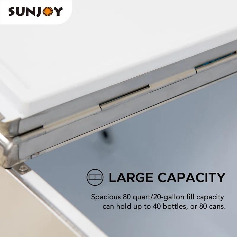 Sunjoy Sunjoy 80 Quart Patio Cooler Cart Stainless Steel Rolling Ice Chest With Steel Bottle Opener, Shelf And Lockable Wheels