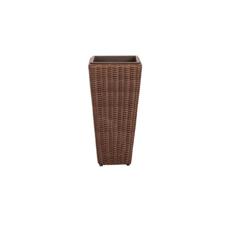 PatioSense Alto Balkene Home Alto Wicker Planter with Liners ,Tall Plant Decor Box for Outdoors - Mocha - Pack of 2