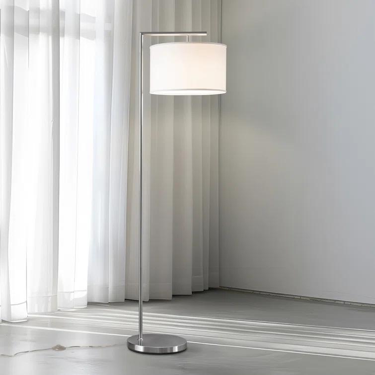 Montage Modern 60 in. Mid-Century Modern LED Floor Lamp with Fabric Drum Shade