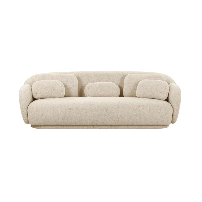 Cream Boucle Fabric Sofa with Accent Pillows