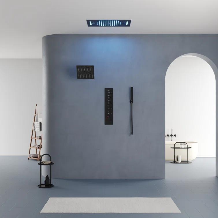 EVERSTEIN Music Thermostatic Shower System,Dual Showerheads with LED Mood Lighting SFS-1051-BK