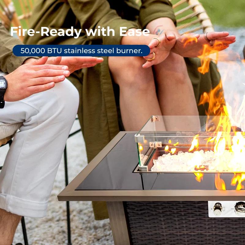 SereneLife 24.8" H x 43.31" W Propane Outdoor Fire Pit Table