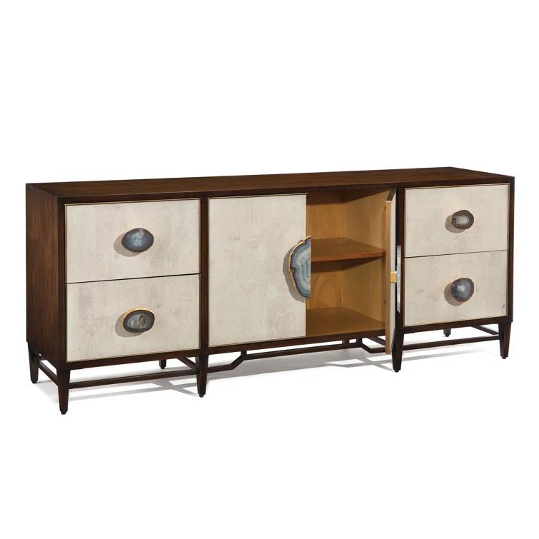 Mercia 87'' Black Walnut Credenza with Gold Accents and Agate Handles
