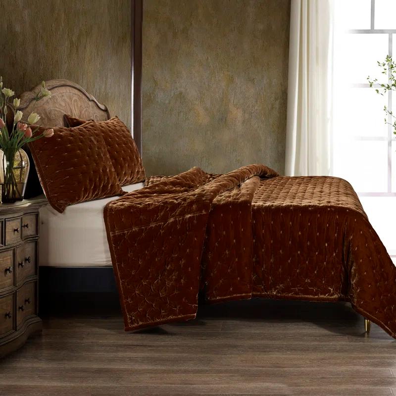 Stella Faux Silk Velvet Classic Chic Modern Rustic Romantic Western 3 Piece Quilt Set
