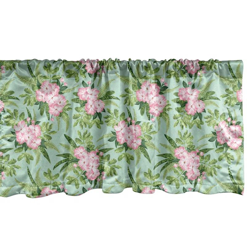 Ambesonne Ambesonne Floral Valance Pack of 2 Hibiscus Blooming Bouquets Olive Green Seafoam Pink