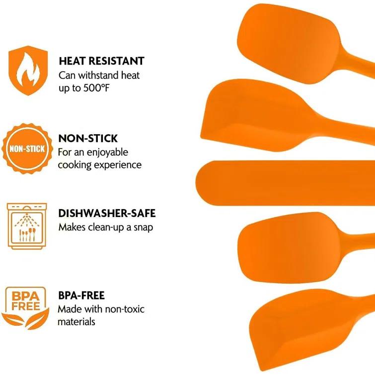 Ovente OVENTE Silicone Spatula Set of 5, Food Grade Rubber Spatula with High Heat Resistant, BPA-Free and Dishwasher Safe, Nonstick Kitchen Utensils for Baking, Cooking and Mixing, Orange SP12305O