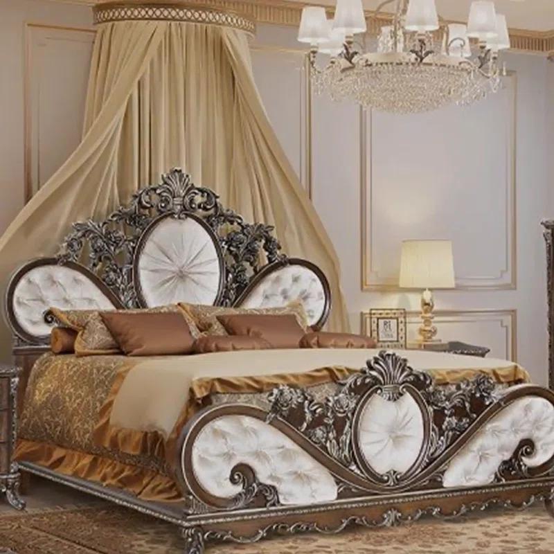 ACME Furniture Devany Upholstered Bed in Cream and Cherry