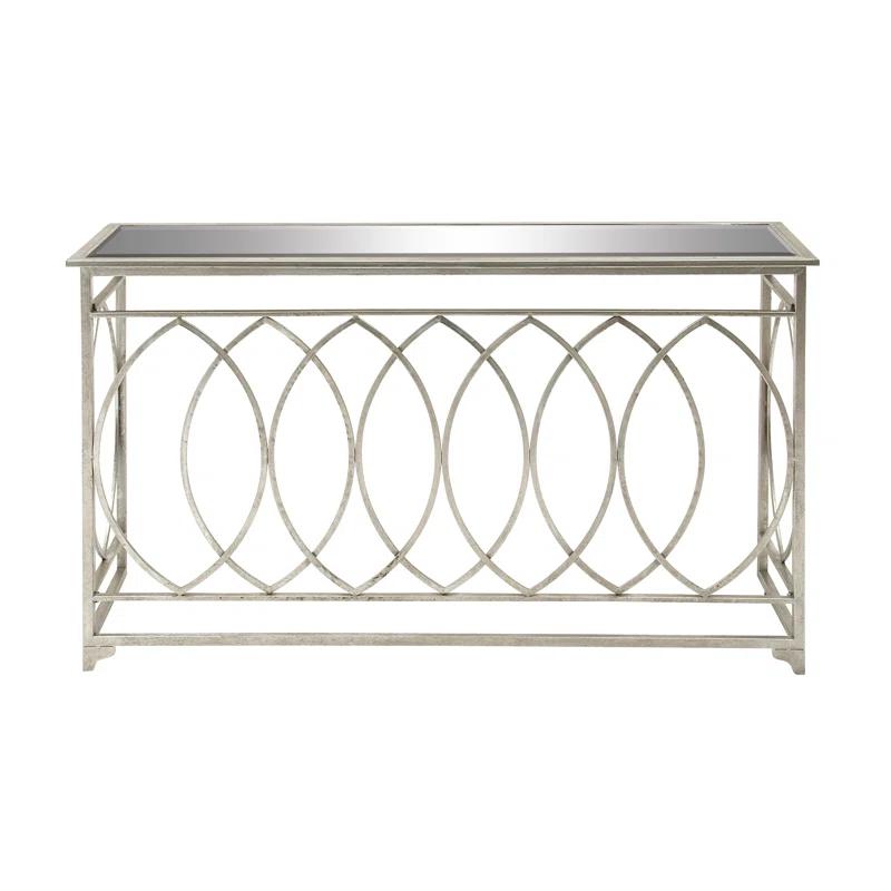 Mercer41 Metal Geometric Living Room Console Table with Mirrored Glass Top