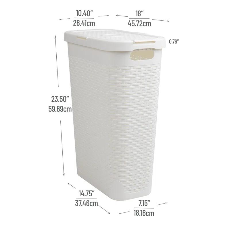 Mind Reader Mind Reader 40L Slim Laundry Hamper, Clothes Basket, Lid, Wicker Design, Plastic