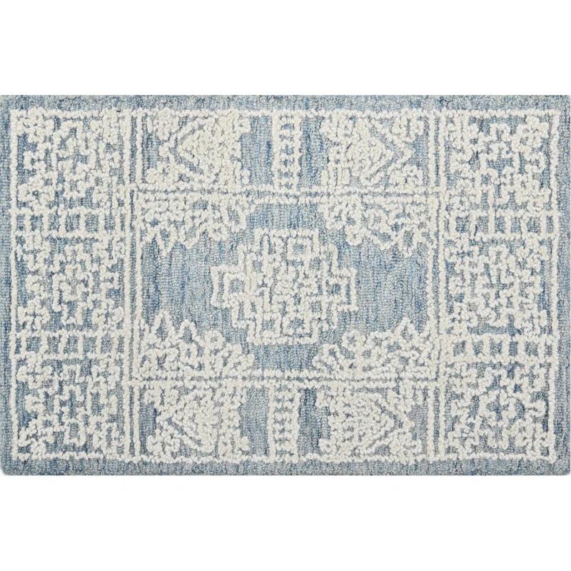 Hardanger Oriental Hand Tufted Wool Area Rug in Denim/White
