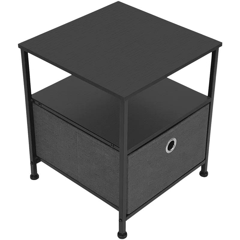 Sorbus 1 Drawer and Shelves Nightstand with Steel Frame, Wood Top & Fabric Bins
