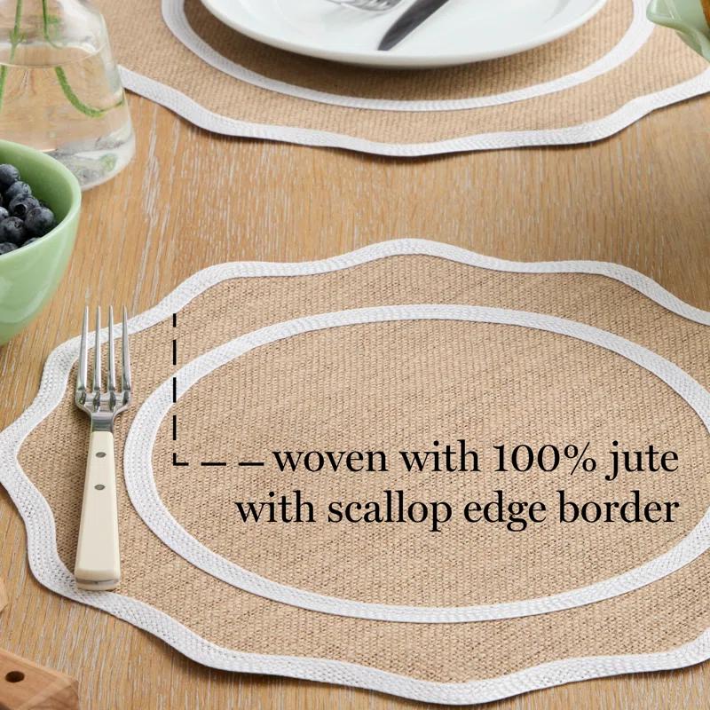 Martha Stewart MARTHA STEWART Hessian Textured Wedge Border Placemats 6-Pack Set 15”x15” Round (Set of 6)