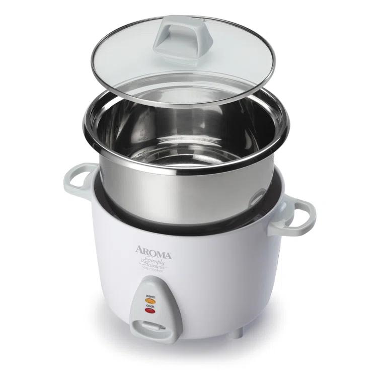 Aroma AROMA® Select Stainless® Pot Style Rice Cooker, 3-Cup (Uncooked) / 6-Cup (Cooked), Stainless Steel Inner Pot