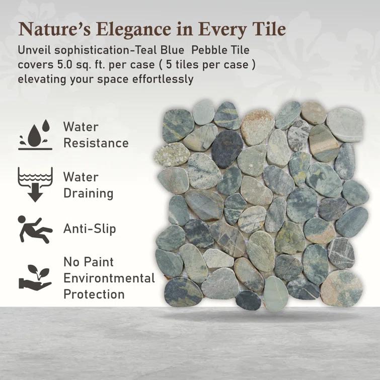 b.o.i Hawaii 12" x 12" Natural Stone Pebbles Mosaic Wall & Floor Tile