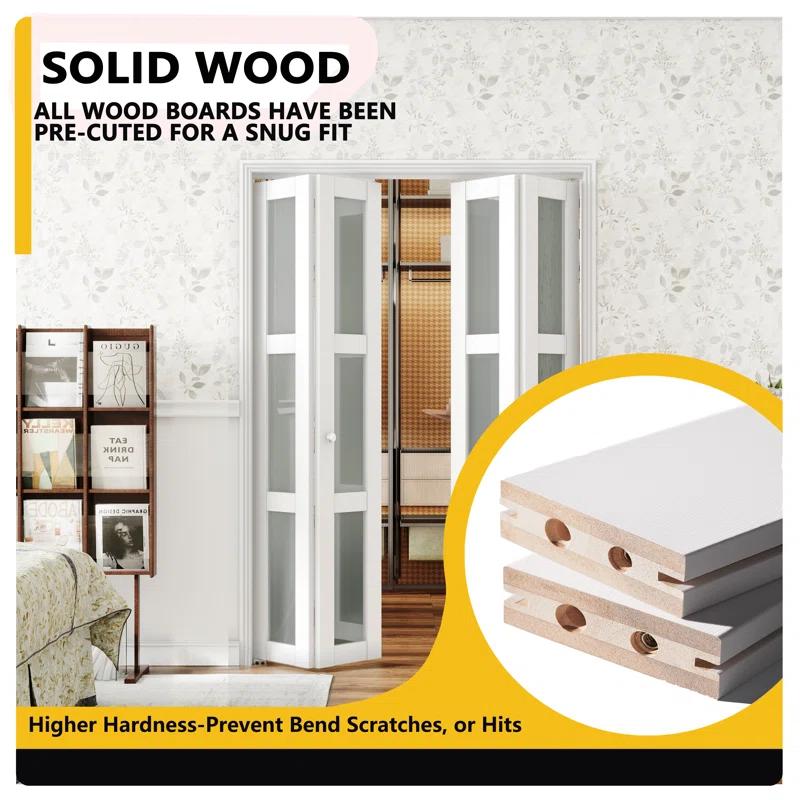 Home Worthy 3 Frosted  Lite Glass Bi-Fold Door With Installation Hardware Kit  And Handle