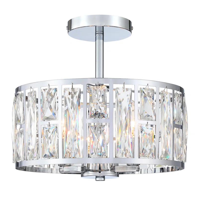 Mercer41 Kyersten 12" 3-Light Crystal Semi Flush Mount