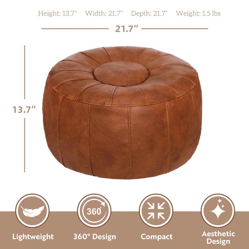 Unstuffed Handmade Moroccan Round Pouf Foot Stool Ottoman Seat Faux Leather Large Storage Bean Bag Floor Chair Foot Rest For Living Room, Bedroom Or Wedding Gifts
