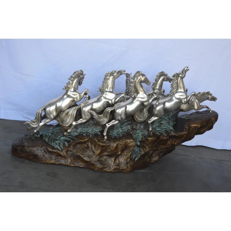 Nifao Statues Eight Horses Running Bronze Statue Silver Finish -  Size: 59"L X 20"W X 28"H.