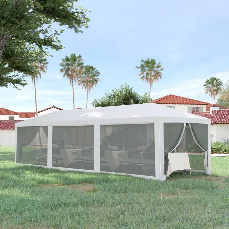 Tryimagine Outsunny 10' X 28' Party Tent Canopy, Outdoor Event Shelter Gazebo With 8 Removable Mesh Sidewalls, Zipper Doors, Steel Frame