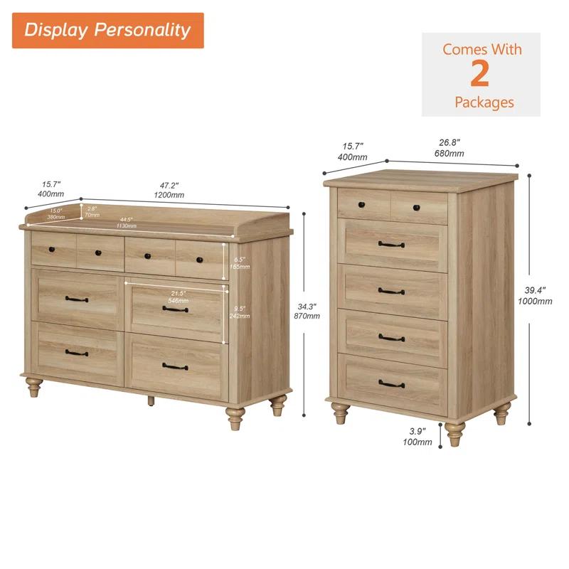 One Allium Way® 2 Piece Dresser Set - -Include One 5 Drawer Dresser & One 6 Drawer Dresser