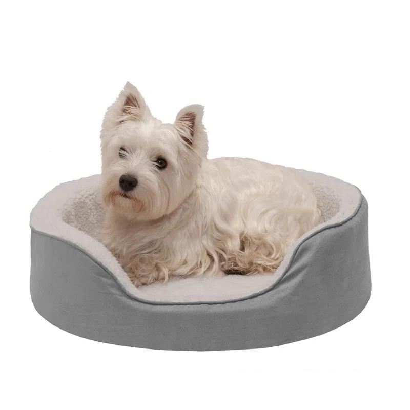 FurHaven Faux Sherpa & Suede Oval Dog Bed