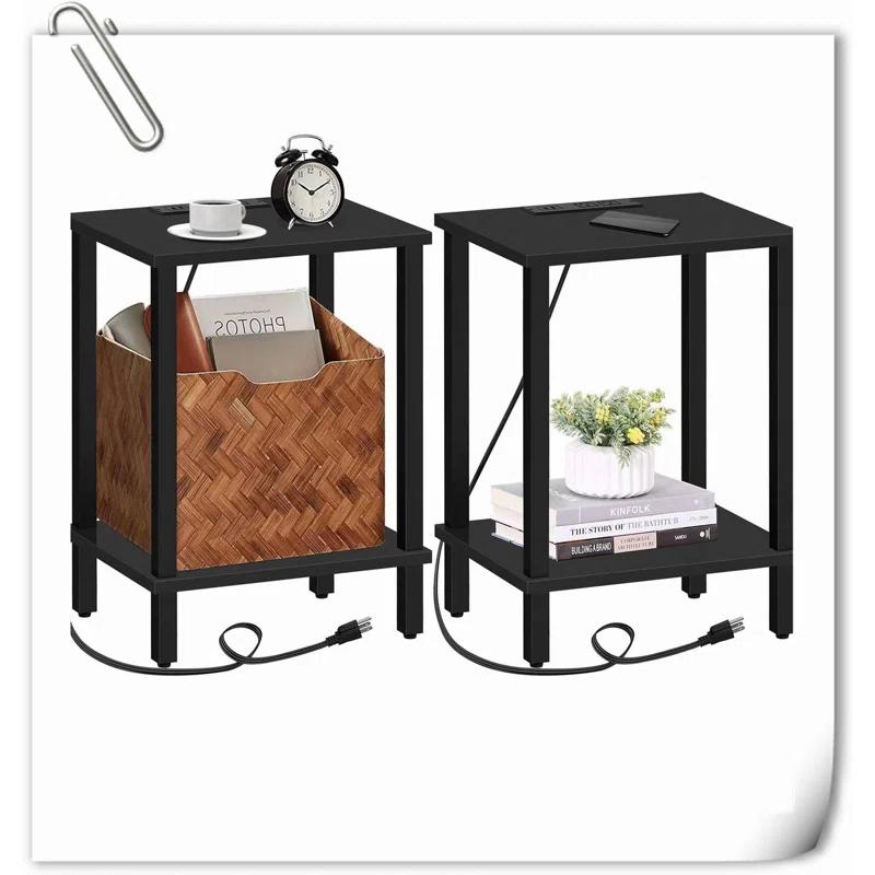 End Table With Charging Station, Side Table With USB Ports And Outlets, Nightstand, 2-Tier Storage Shelf, Sofa Table For Small Space, 1 Package(2PCS)