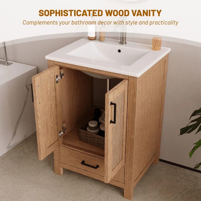 DeerValley Cove 24" Fully Assembled Single Bathroom Vanity with Ceramic Top, Soft-close Doors and Drawer